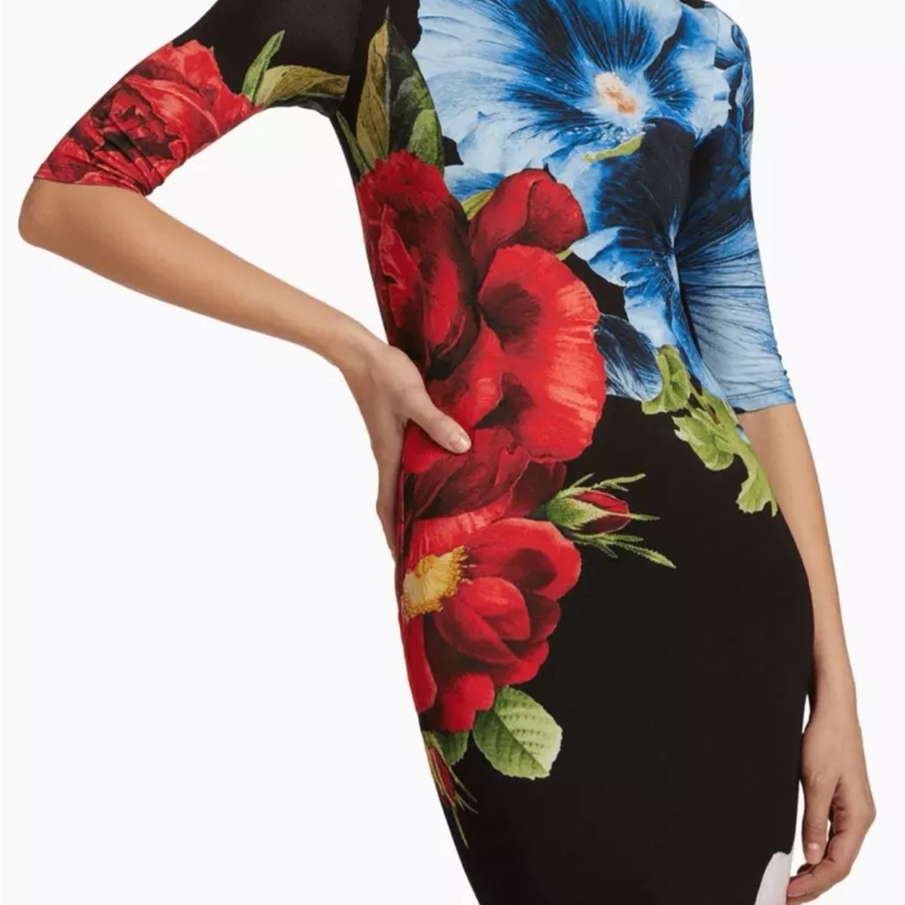 Alice + Olivia Delora floral midi dress in Le Parisien black size 2